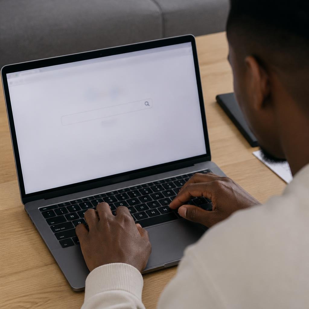 A laptop screen showing a search engine - illustration for the KuduGuide guide to Digital Literacy (Information & Data Literacy)